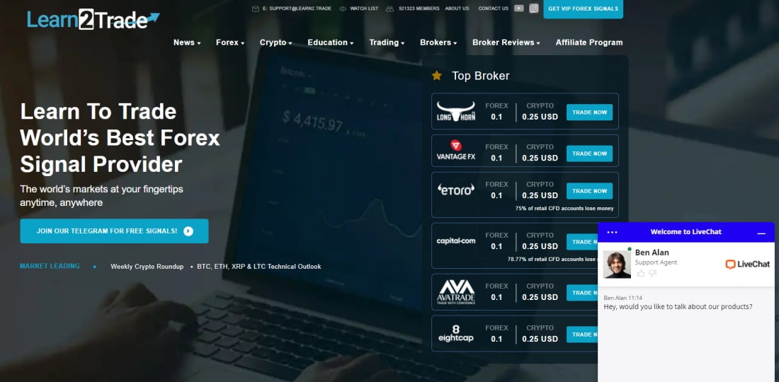 Crypto signals Learn2Trade official website